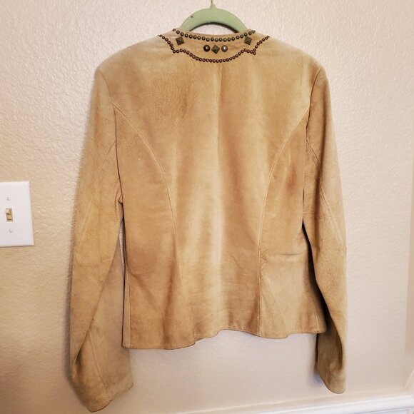 Double D Ranch Yoakum Texas Size M Pale Green Suede Leather Jacket with Studs - Picture 2 of 16
